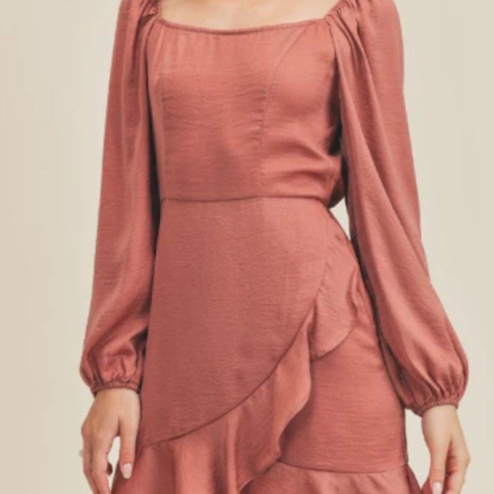 Satin Wrap Dress, Long Sleeves With Elastic Trims